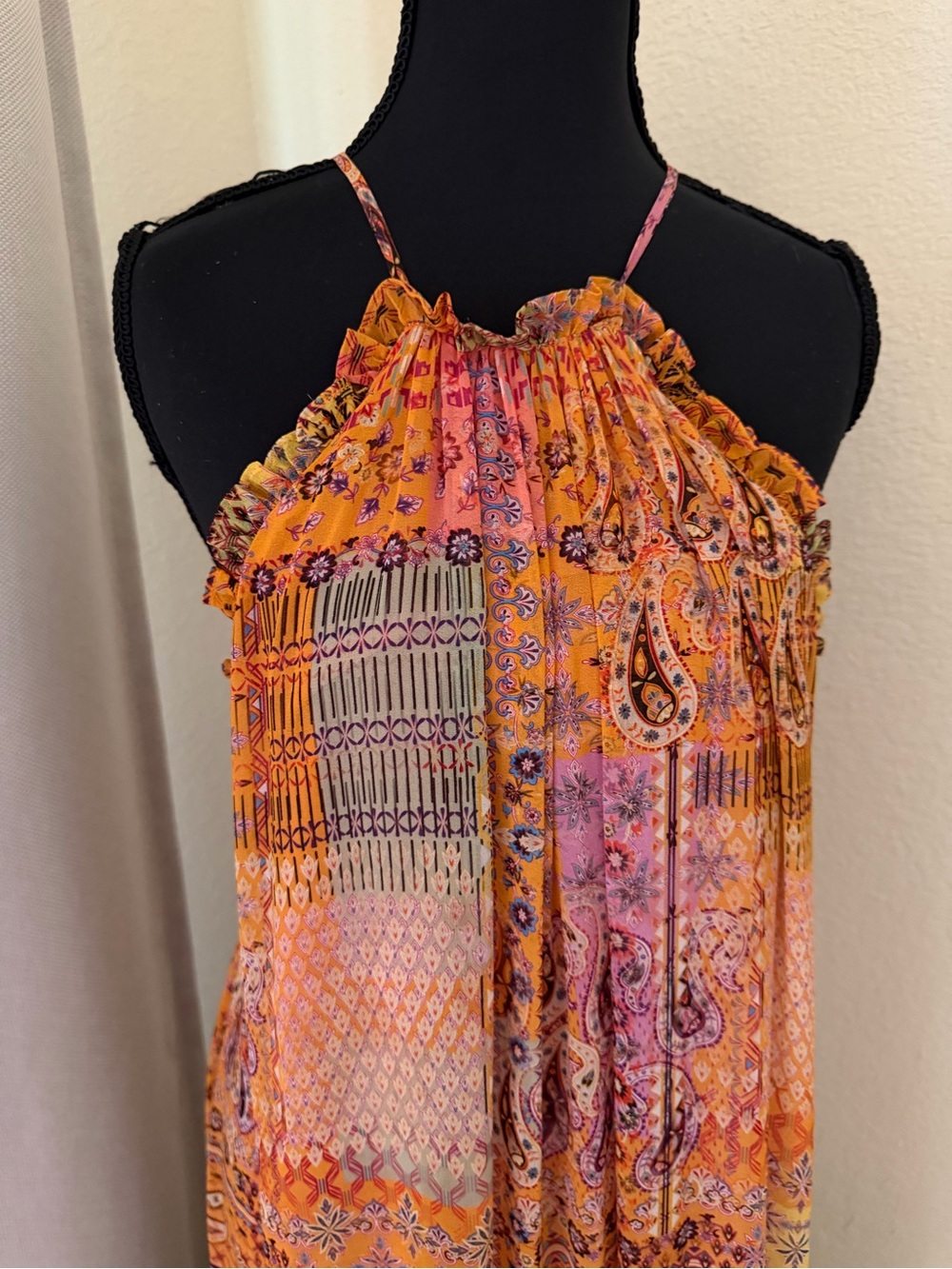 Alexis Rosaline Sunset Paisley Halter Tiered Boho Maxi Dress Medium - Picture 4 of 9